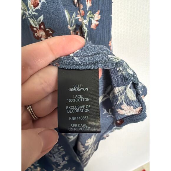 Torrid Floral Peplum Top Size 1 Boho Lace Trim 3/4 Sleeve Blouse 14 16 - Picture 6 of 10